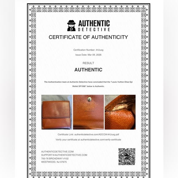 LOUIS VUITTON VINTAGE ELISE TRIFOLD COGNAC BROWN EPI LEATHER WALLET W/COA - Picture 14 of 14